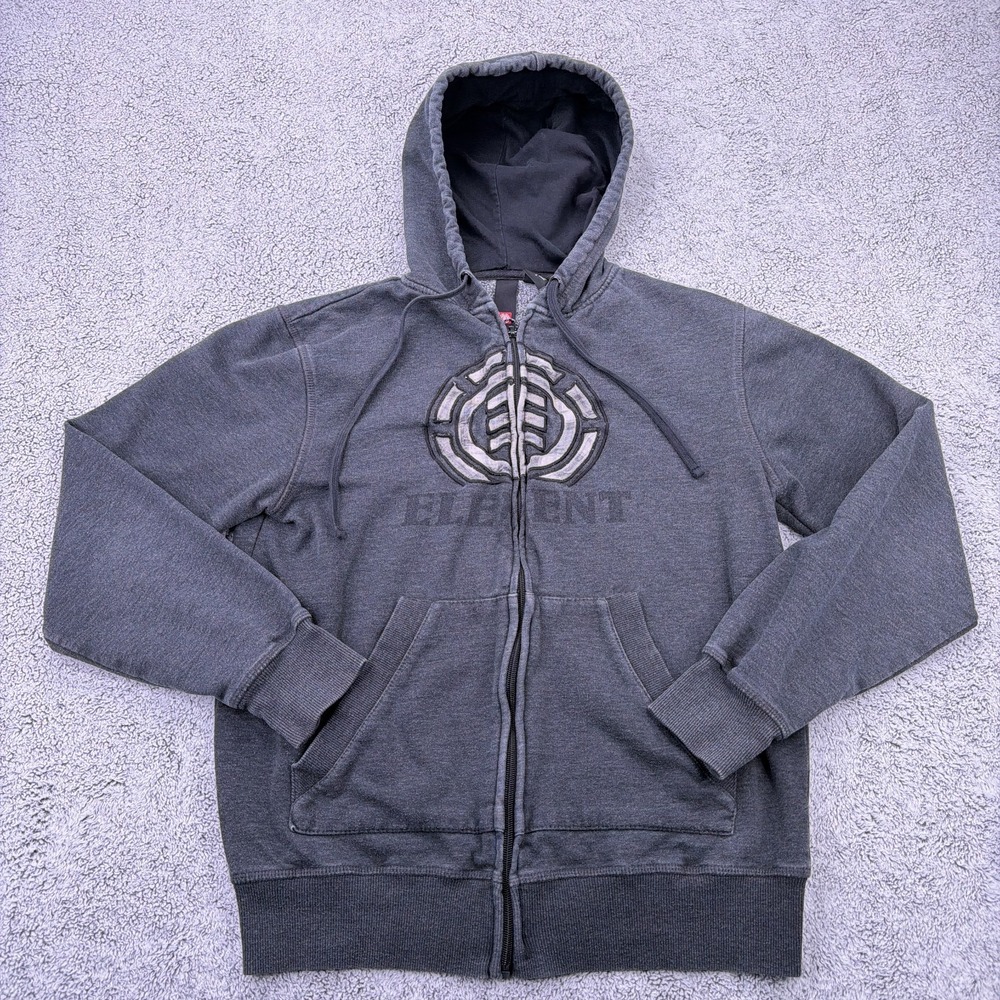 Element Hoodie Adult Small Gray Full Zip Skateboarding Y2K Grunge Fleece Vintage